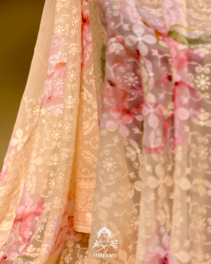 Georgette Floral Saree with Chikankari Embroidery