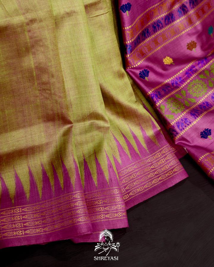 Gopalpur Tussar Silk Saree with Macchha Daanta Border