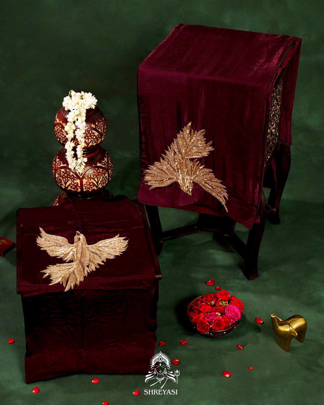 Pure Crepe Silk Saree with Bird Embroidery