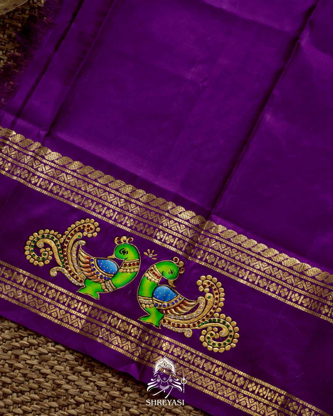 Handloom Pure Kanjivaram Silk Saree in Real Zari with Tanjore Mayil and Kamalam Artwork