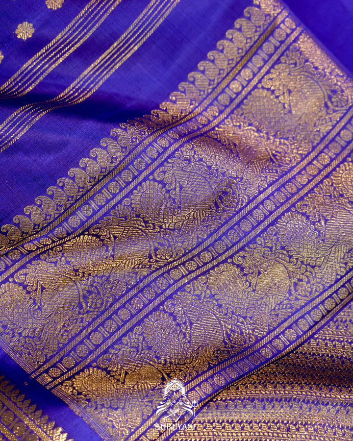 Royal blue handloom Kanjivaram silk saree with real zari