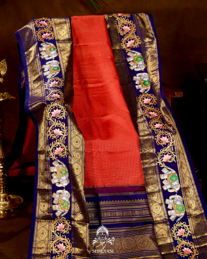 Handloom Pure Kanjivaram Silk Sarees with Real Zari and Hand Painted Tanjore Art
