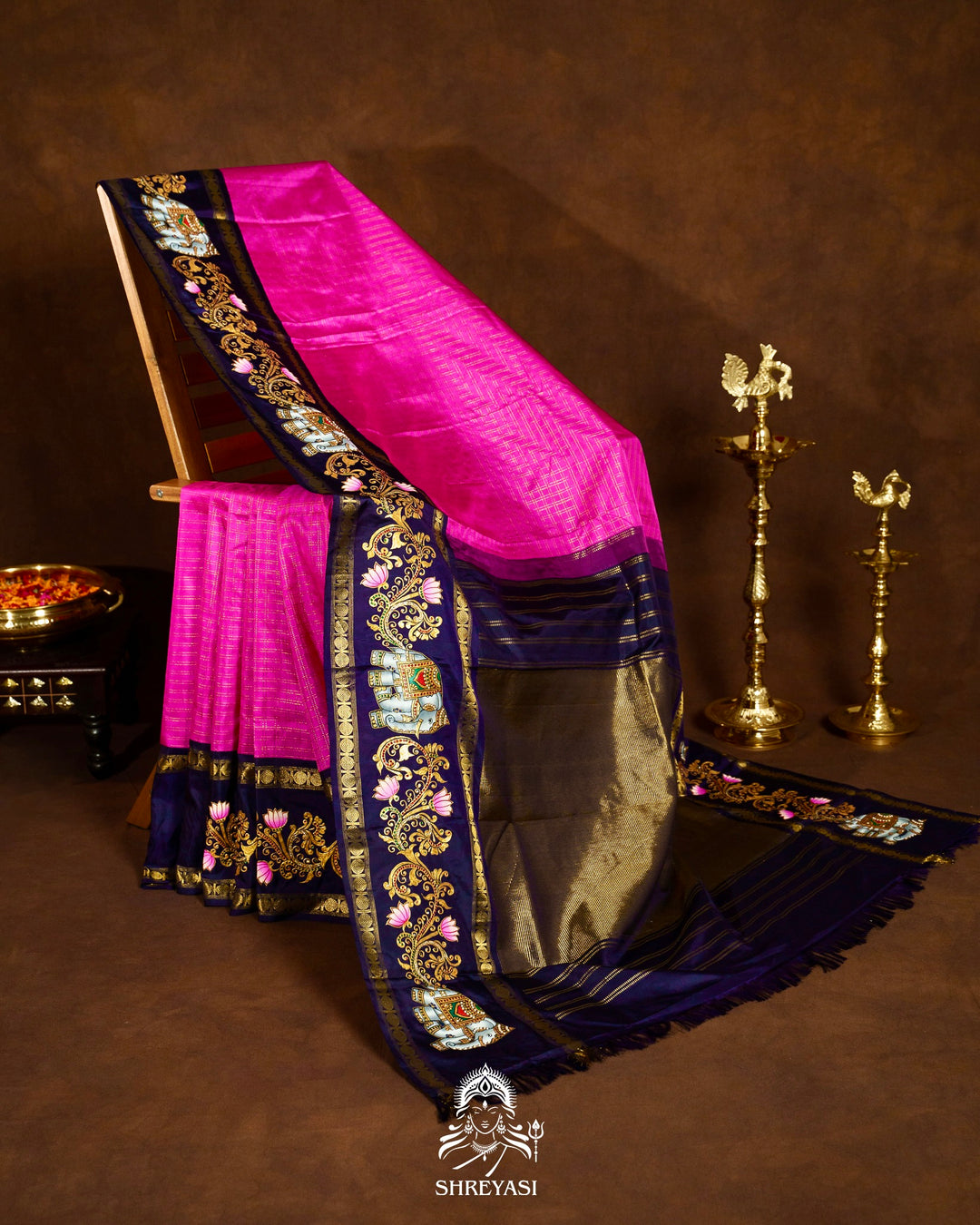 Traditional Tanjore Painting on Handloom Pure Kanjivaram Silk Sarees with Real Zari