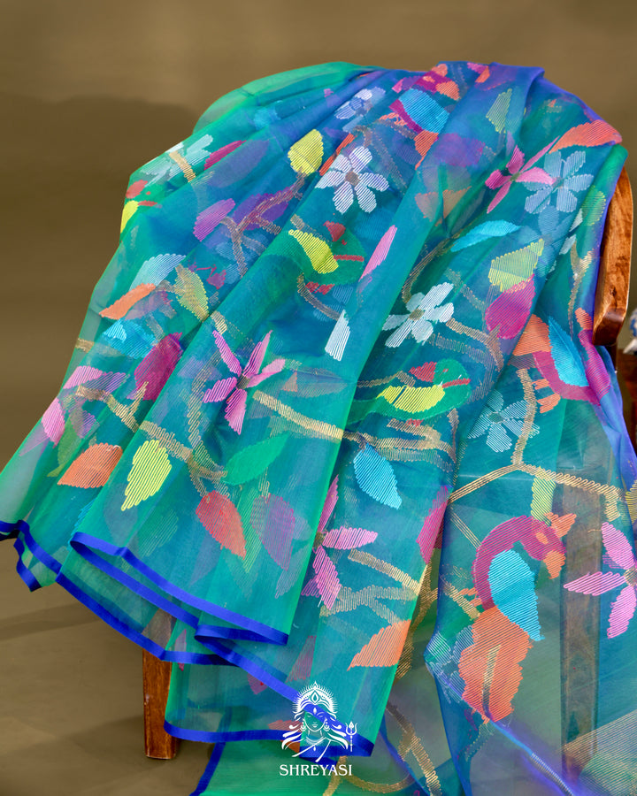 Muslin Jamdani Saree with Full Jaal Needle Weaving