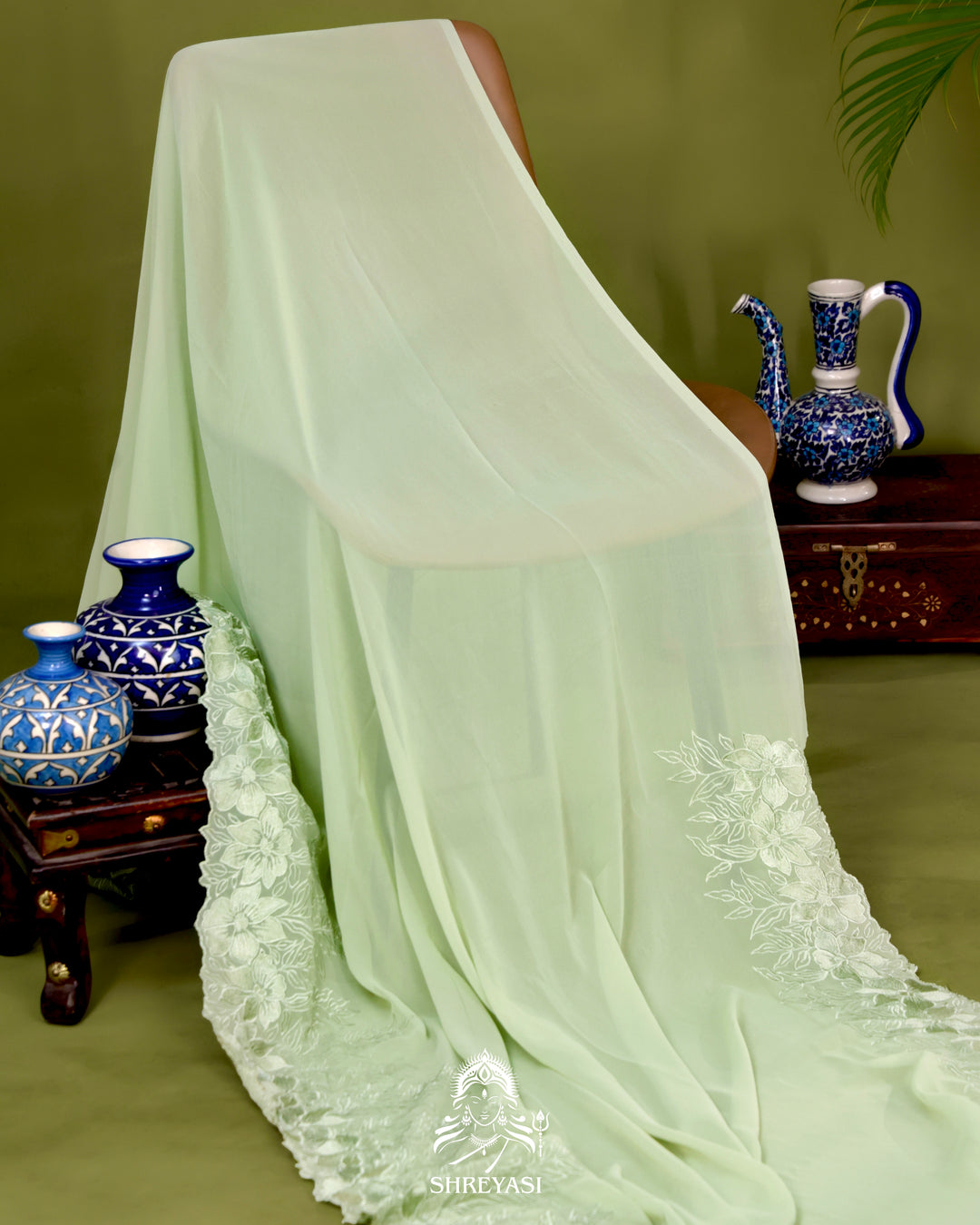 Soft Georgette Saree with Floral Thread Embroidery Border