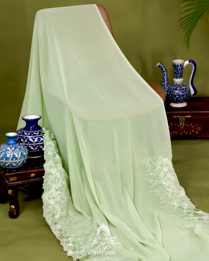 Soft Georgette Saree with Floral Thread Embroidery Border