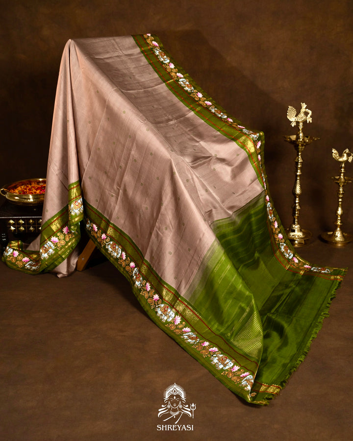 Traditional Tanjore Painting on Handloom Pure Kanjivaram Silk Sarees with Real Zari