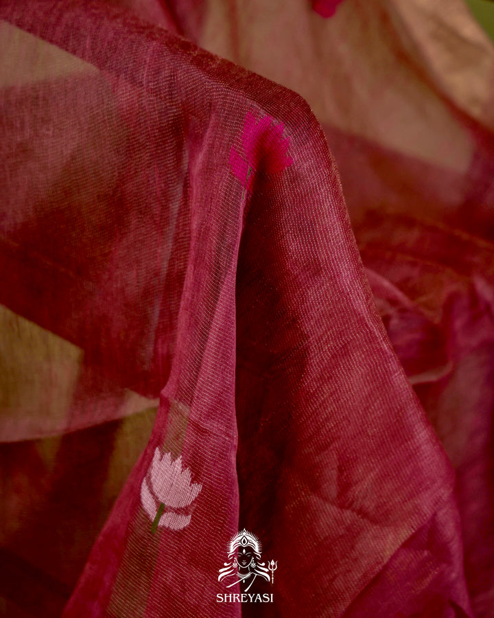 Handloom Silk Linen Jamdani Saree with Tissue Paithani Pallu