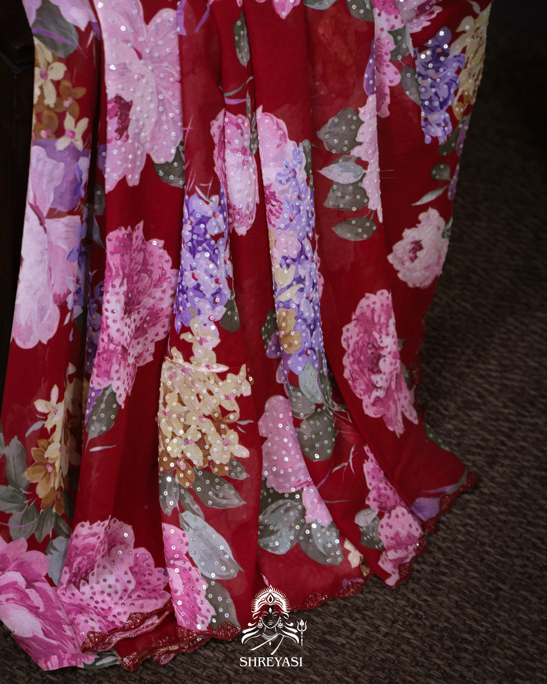 Pure Georgette Floral Sequin Saree