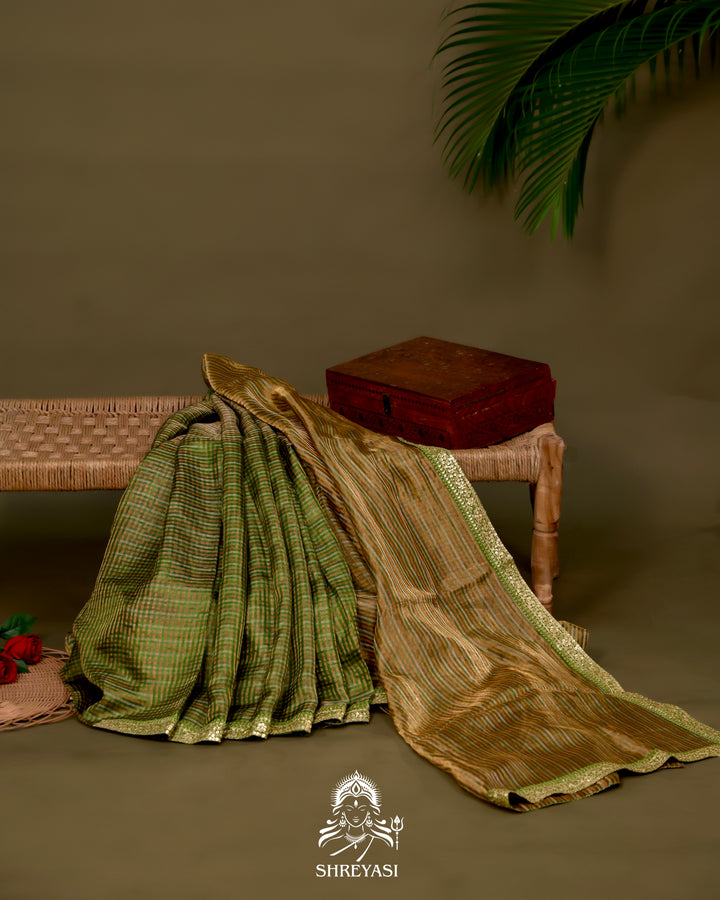 Banarasi Tissue Silk Half and Half Saree with Embroidered Borders and Petit Point Embroidered Velvet Blouse