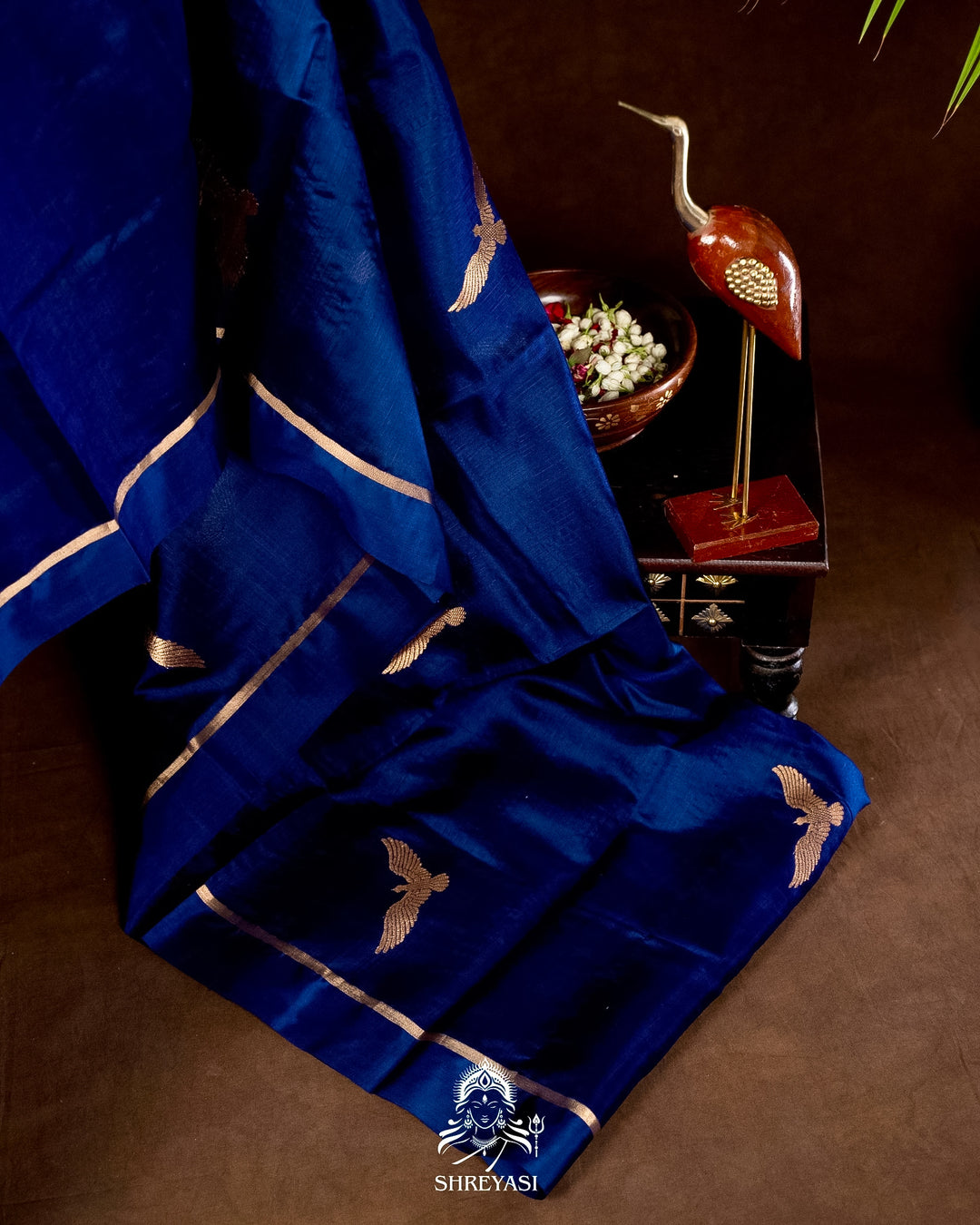 Handloom Pure Chanderi Pattu Silk Saree in Cobalt Blue with Bird Motifs