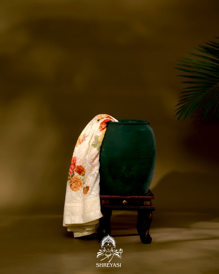 Georgette floral saree with chikankari embroidery