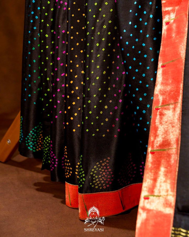 Handloom Pure Gaji Silk Bandhej Saree with Pure Paithani Border