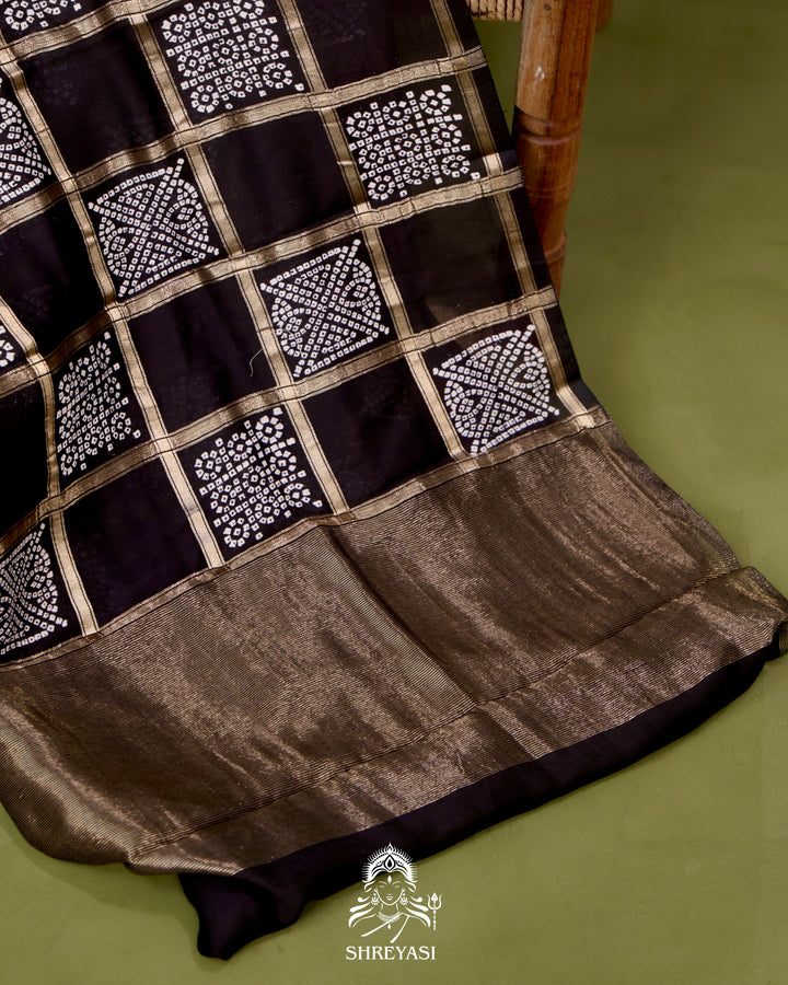 Gharchola-Style Bandhini Matka Silk Saree with Zari Checks