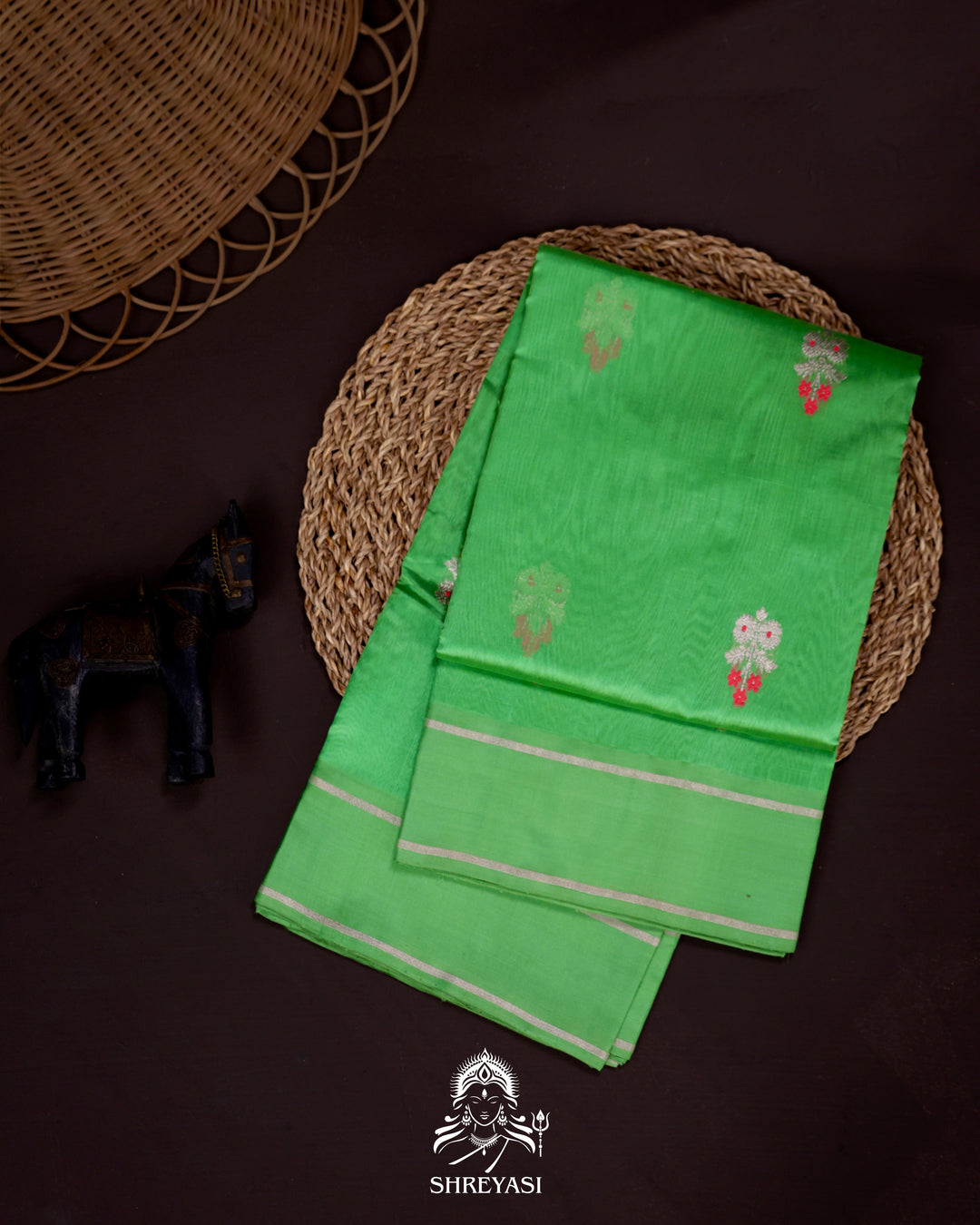 Handloom Pure Chanderi Soft Pattu Silk Saree with Meenakari Bhutis