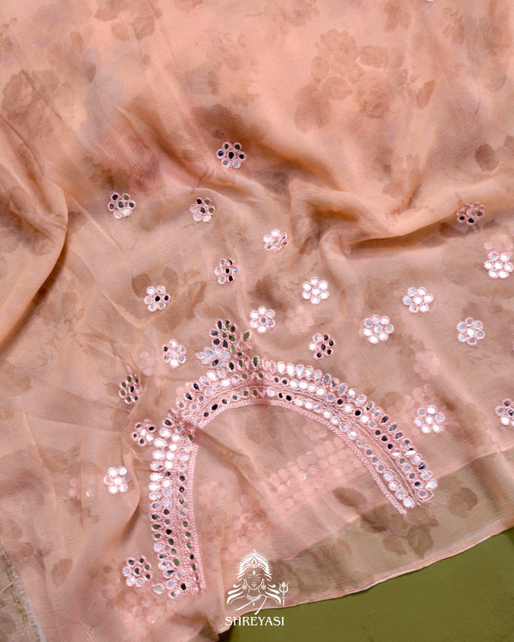 Floral Chiffon Georgette Saree with Scalloped Mirror Embroidery
