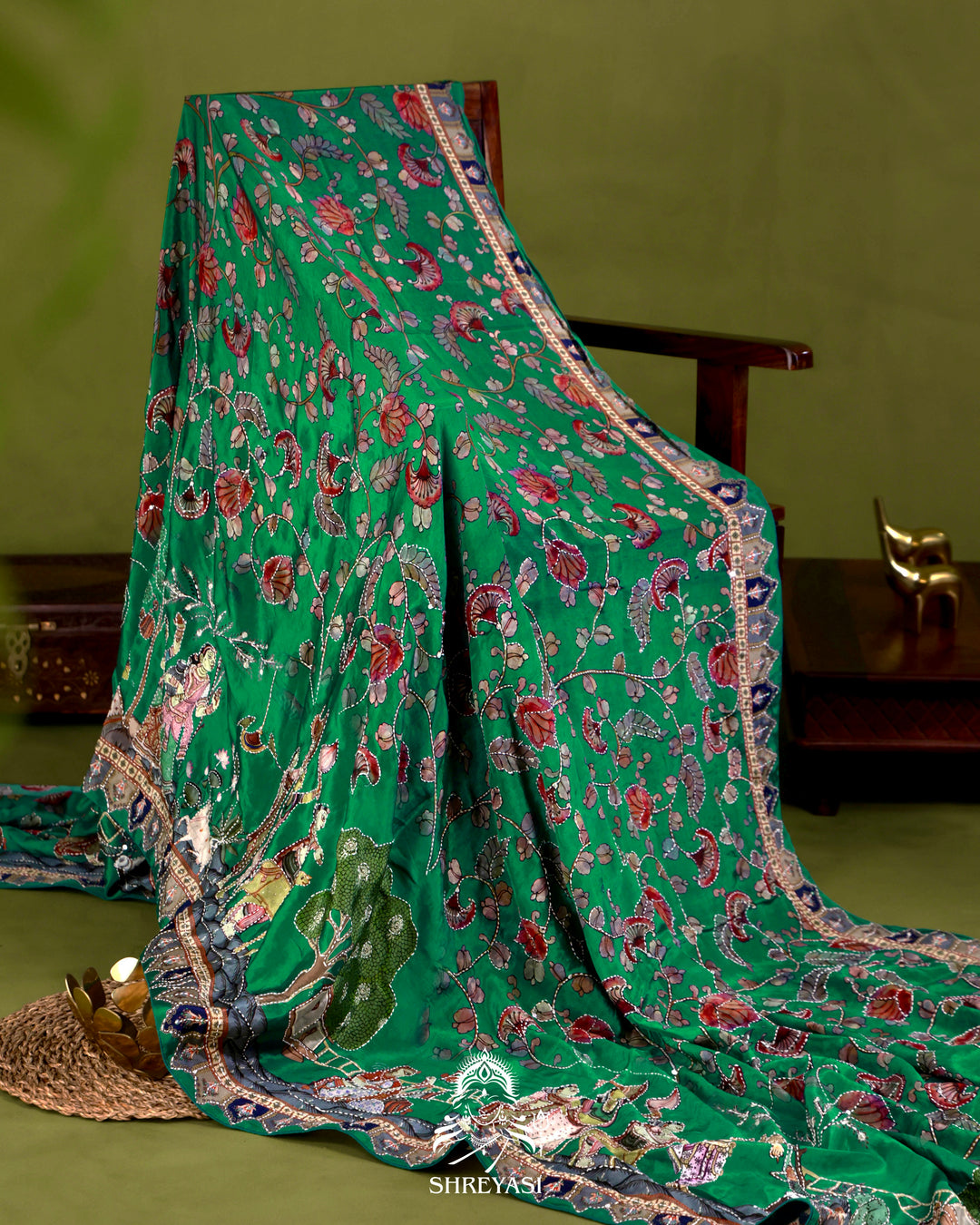 Pure Crepe Silk Saree with Kantha Embroidery