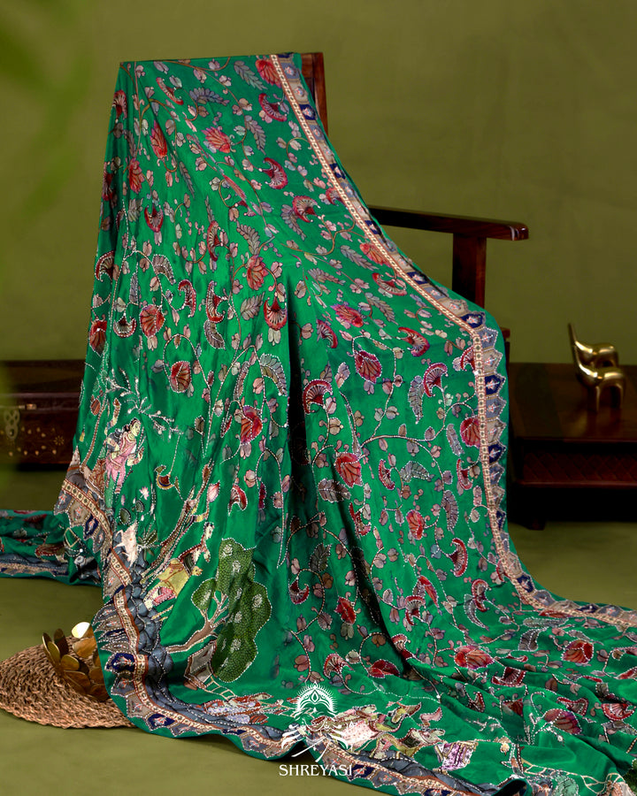 Pure Crepe Silk Saree with Kantha Embroidery