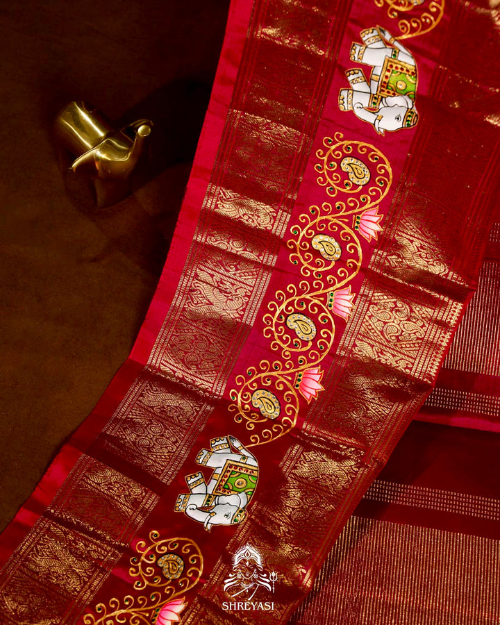 Handloom Pure Kanjivaram Silk Sarees with Real Zari and Hand Painted Tanjore Art
