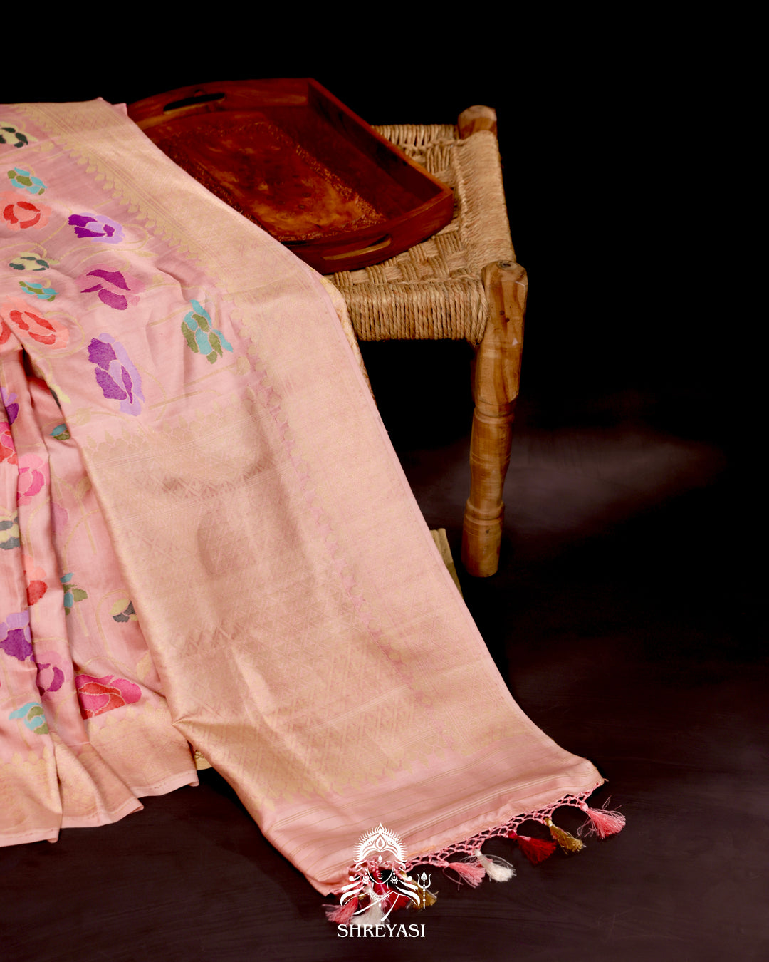 Banarasi Ektara silk saree with kadhwa meenakari weaving and all-over jamdani-inspired floral motifs