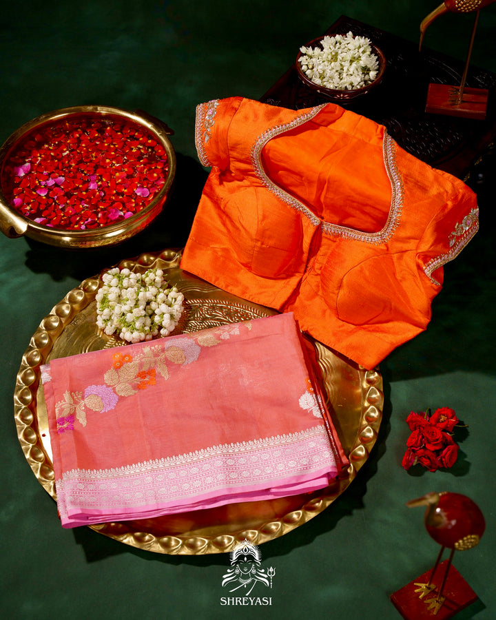 Handloom Pure Banarasi Ektara Kora Silk Saree with Kadiyal Border