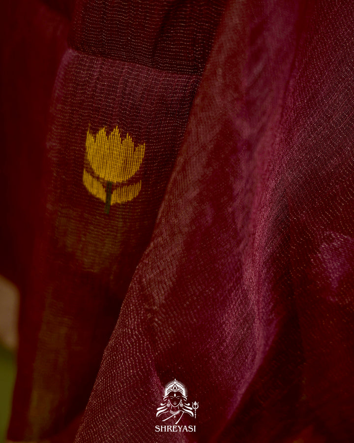 Handloom Silk Linen Jamdani Saree with Tissue Paithani Pallu