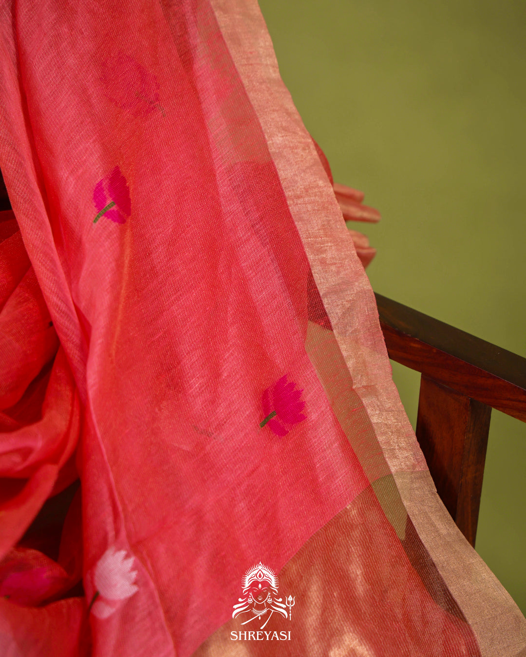 Handloom Silk Linen Jamdani Saree with Tissue Paithani Pallu