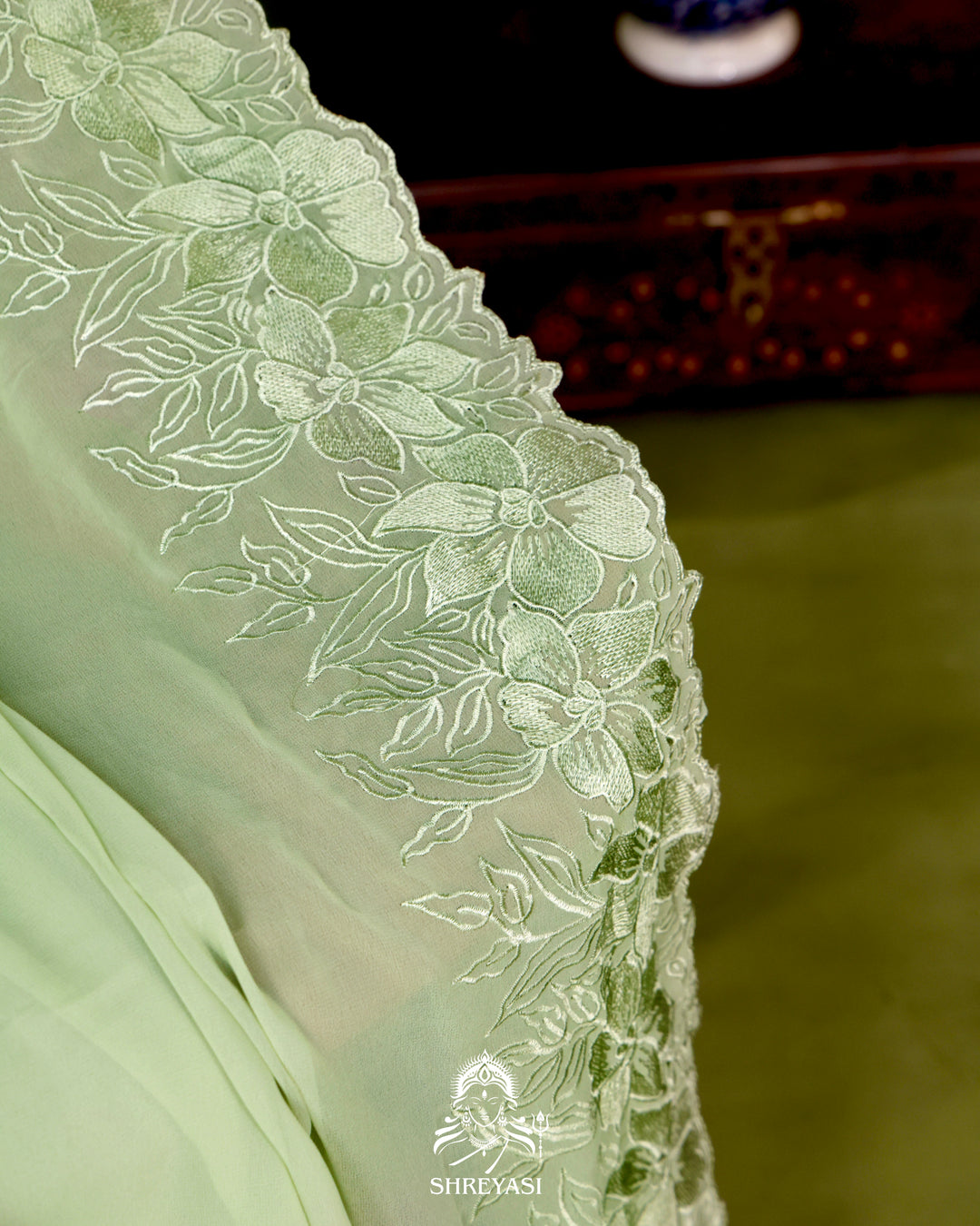 Soft Georgette Saree with Floral Thread Embroidery Border