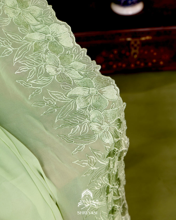 Soft Georgette Saree with Floral Thread Embroidery Border