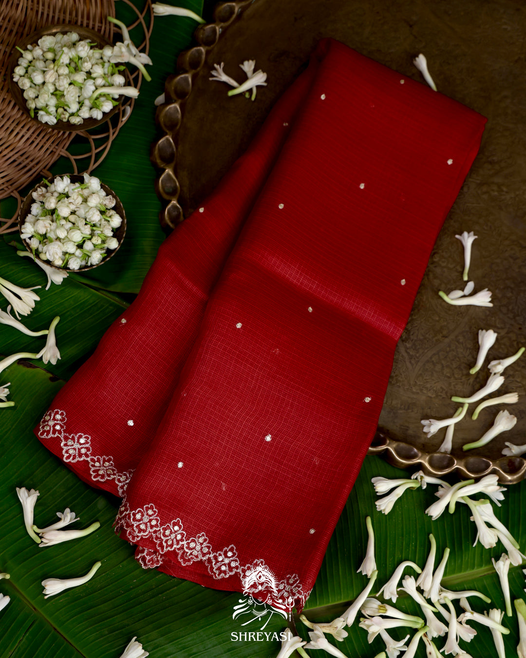 Handloom Pure Tussar Kota Saree with Scalloped Pitta Embroidery Border