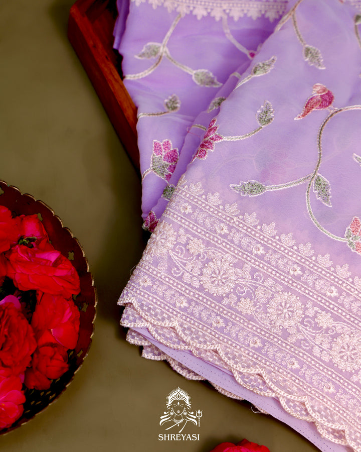 Georgette Saree with Chikankari Inspired Embroidery