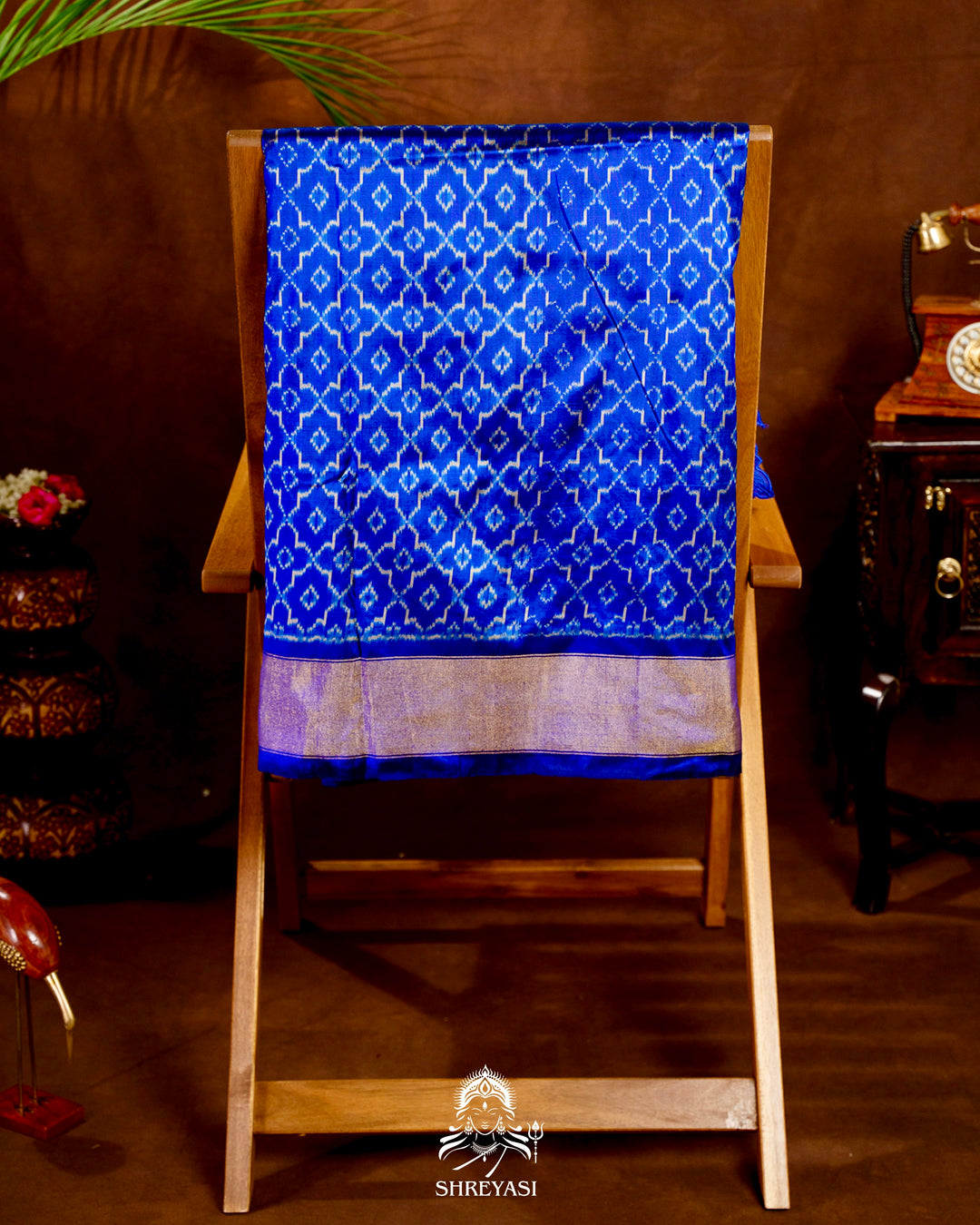 Handloom Pure Patola Silk Saree with Scalloped Floral Appliqué Embroidered Borders