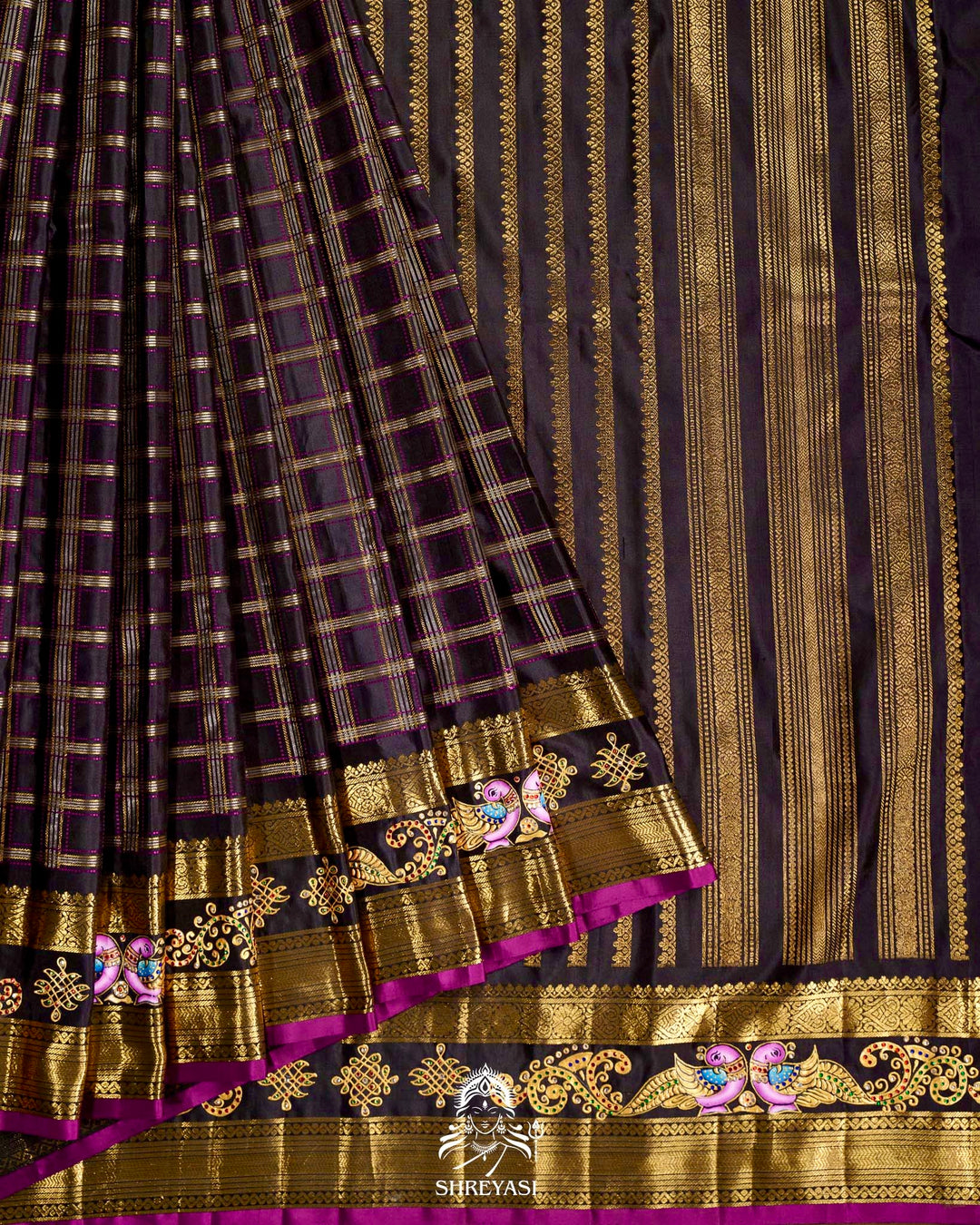 Handloom Pure Kanjivaram Silk Sarees with Real Zari and Hand Painted Tanjore Art
