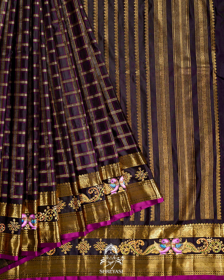 Handloom Pure Kanjivaram Silk Sarees with Real Zari and Hand Painted Tanjore Art