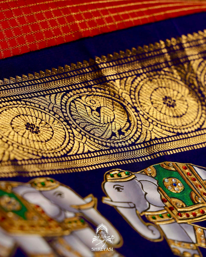 Handloom Pure Kanjivaram Silk Sarees with Real Zari and Hand Painted Tanjore Art