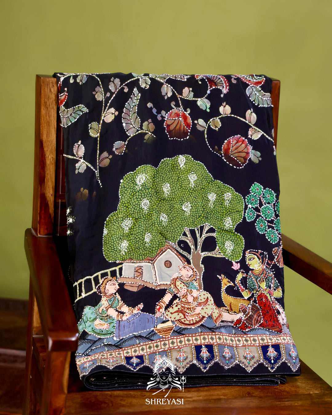 Pure Crepe Silk Saree with Kantha Embroidery
