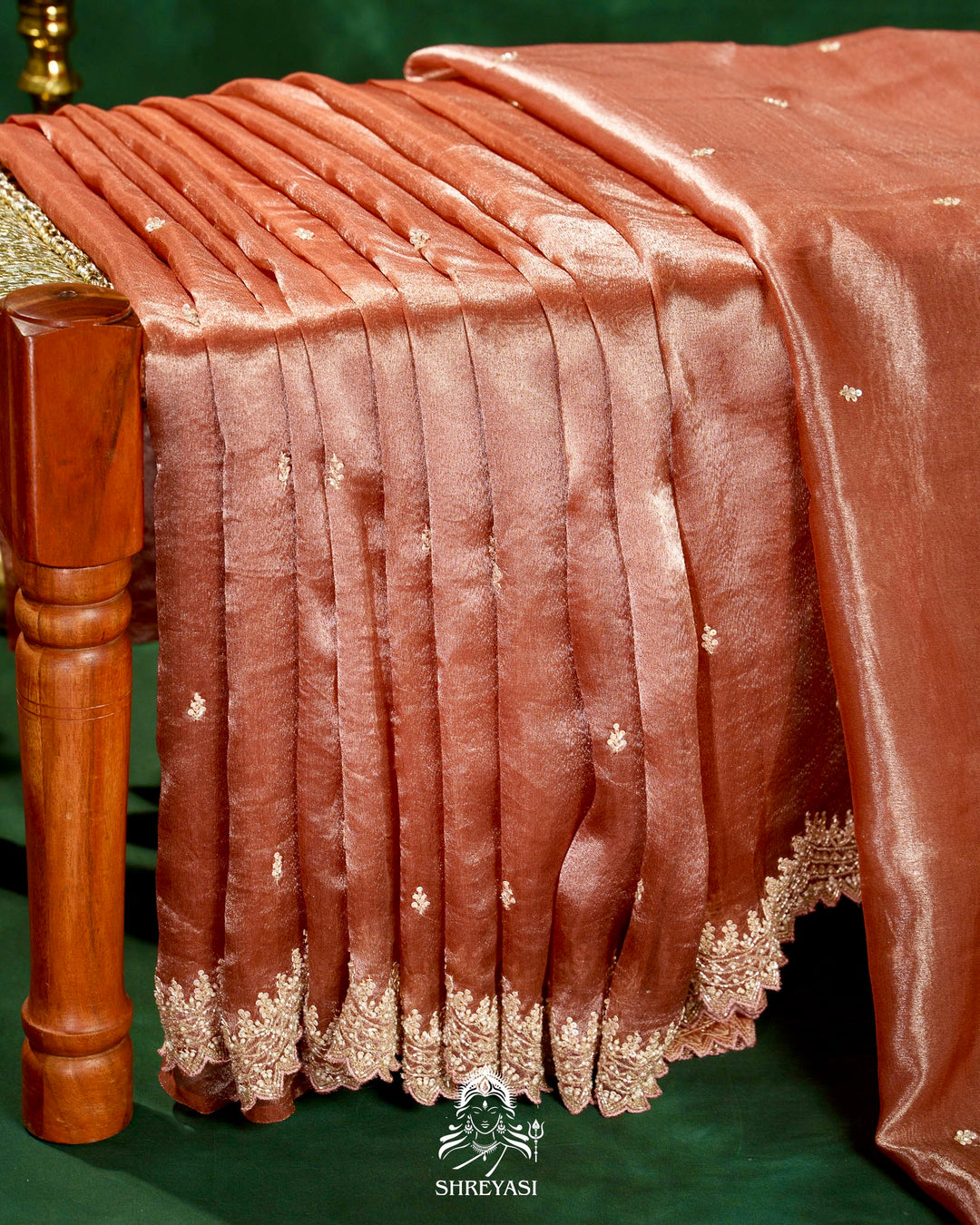 Handloom Pure Banarasi Tissue Silk Saree with Scallop Hand Embroidered Borders and Petit Point Embroidered Blouse