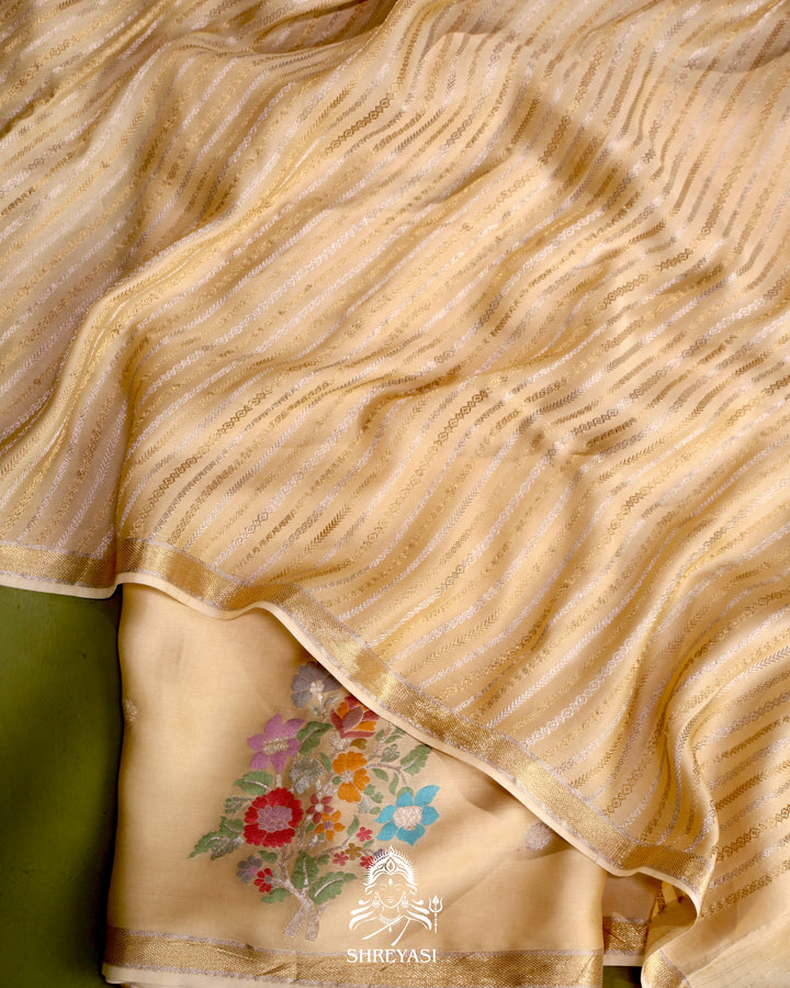 Handloom Pure Mashru Silk Saree with Sona Rupa Meenakari Bhutis and Nakshi Pallu