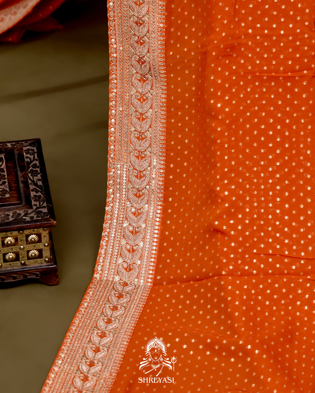 Georgette Saree with Embroidered Borders and Satin Embroidered Blouse