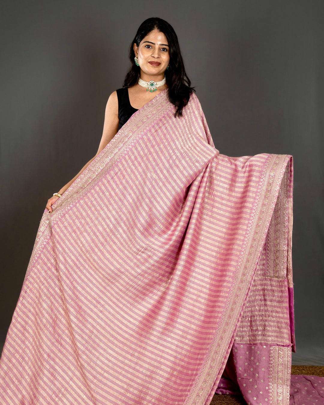 Pure Georgette Silk Saree with Heavy Embroidered Borders and Blouse