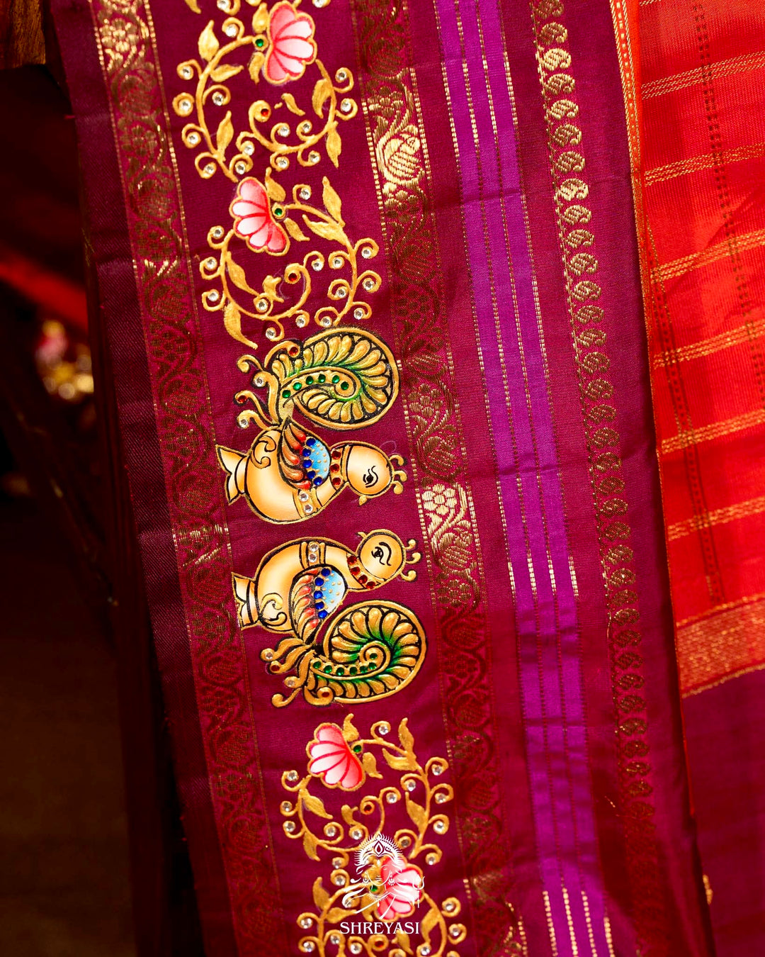 Handloom Pure Kanjivaram Silk Sarees with Real Zari and Hand Painted Tanjore Art