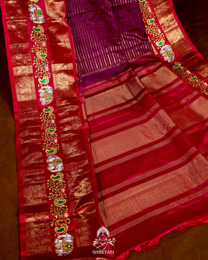 Handloom Pure Kanjivaram Silk Sarees with Real Zari and Hand Painted Tanjore Art