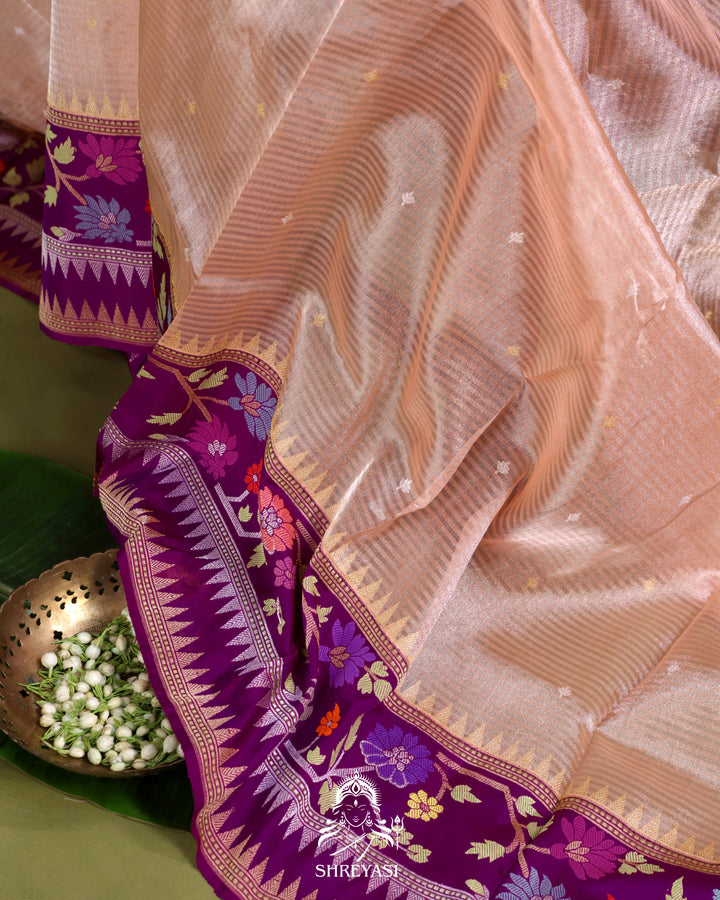 Banarasi Ektara Tissue Silk Saree with Ektara Silk Jamdani Border and Pallu