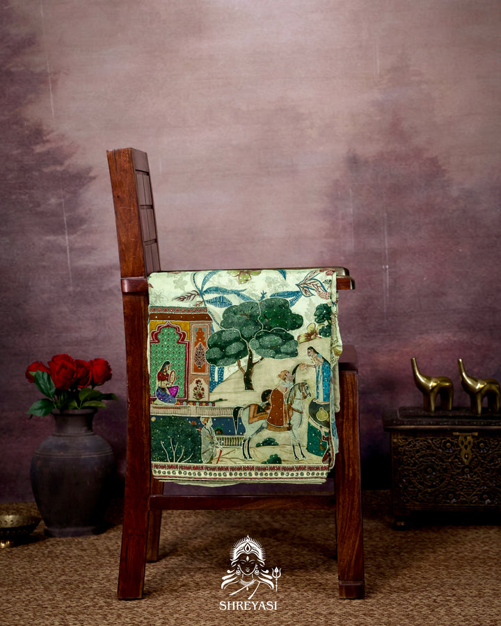 Pure Crepe Silk Storytelling Saree with Miniature Folklore Artwork