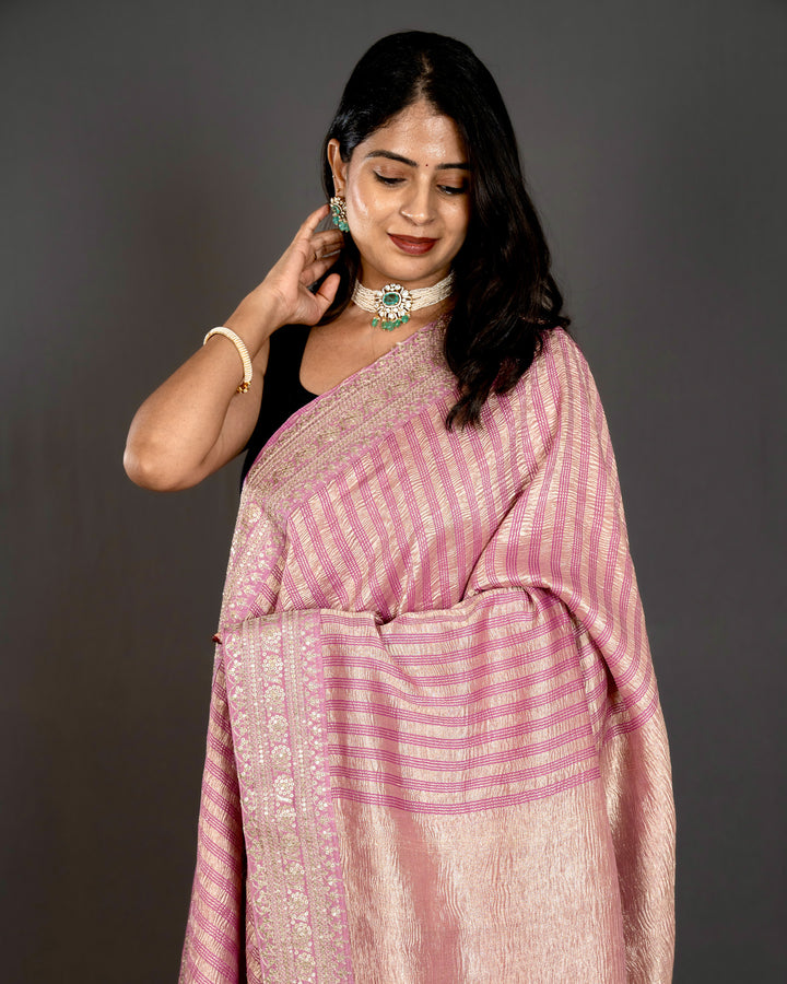Pure Georgette Silk Saree with Heavy Embroidered Borders and Blouse