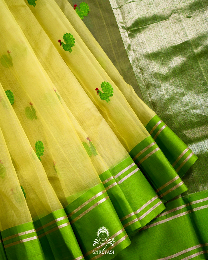 Handloom Pure Chanderi Silk Saree with Hand Embroidered Maggam Work Blouse