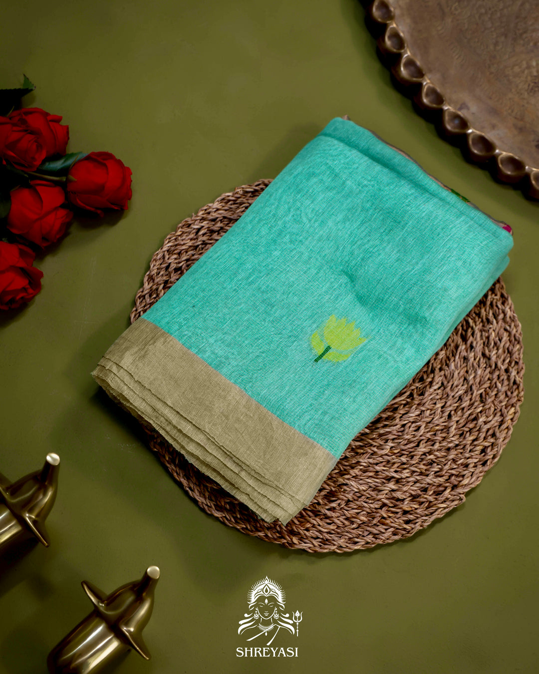 Handloom Silk Linen Jamdani Saree with Tissue Paithani Pallu