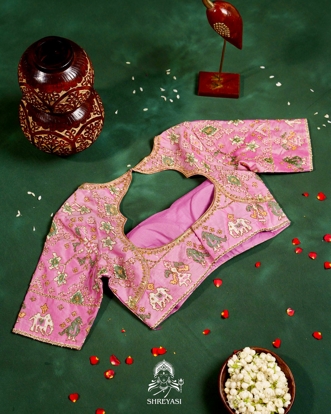 Handloom Pure Single Ikat Rajkot Patola Silk Blouse with Rich Hand Embroidery