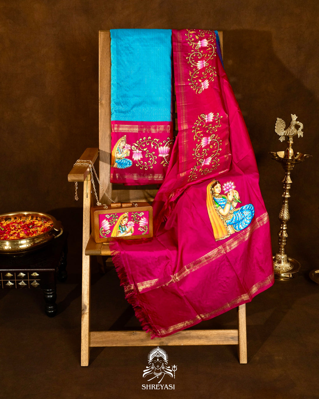 Traditional Tanjore Painting on Handloom Pure Kanjivaram Silk Sarees with Real Zari