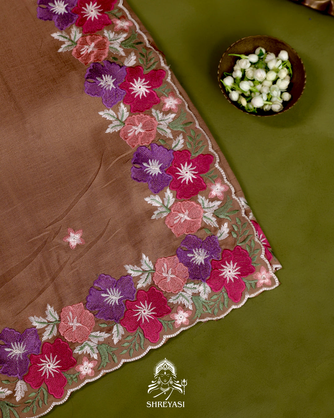 Tussar Silk Saree with Resham Floral Embroidery Border